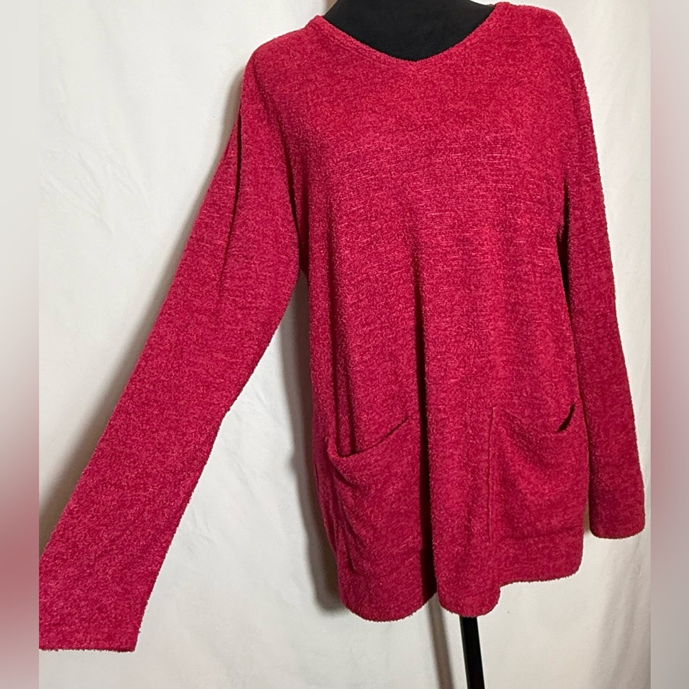 Weekends by Chico's Raspberry Heather Bouclé Tunic Sweater with Pockets